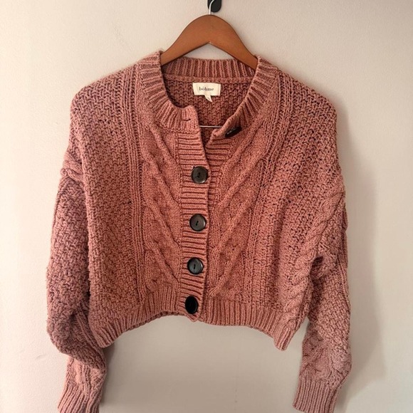 bohme Sweaters - Böhme 100% cotton dusty pink cable knit cropped cardigan in size S